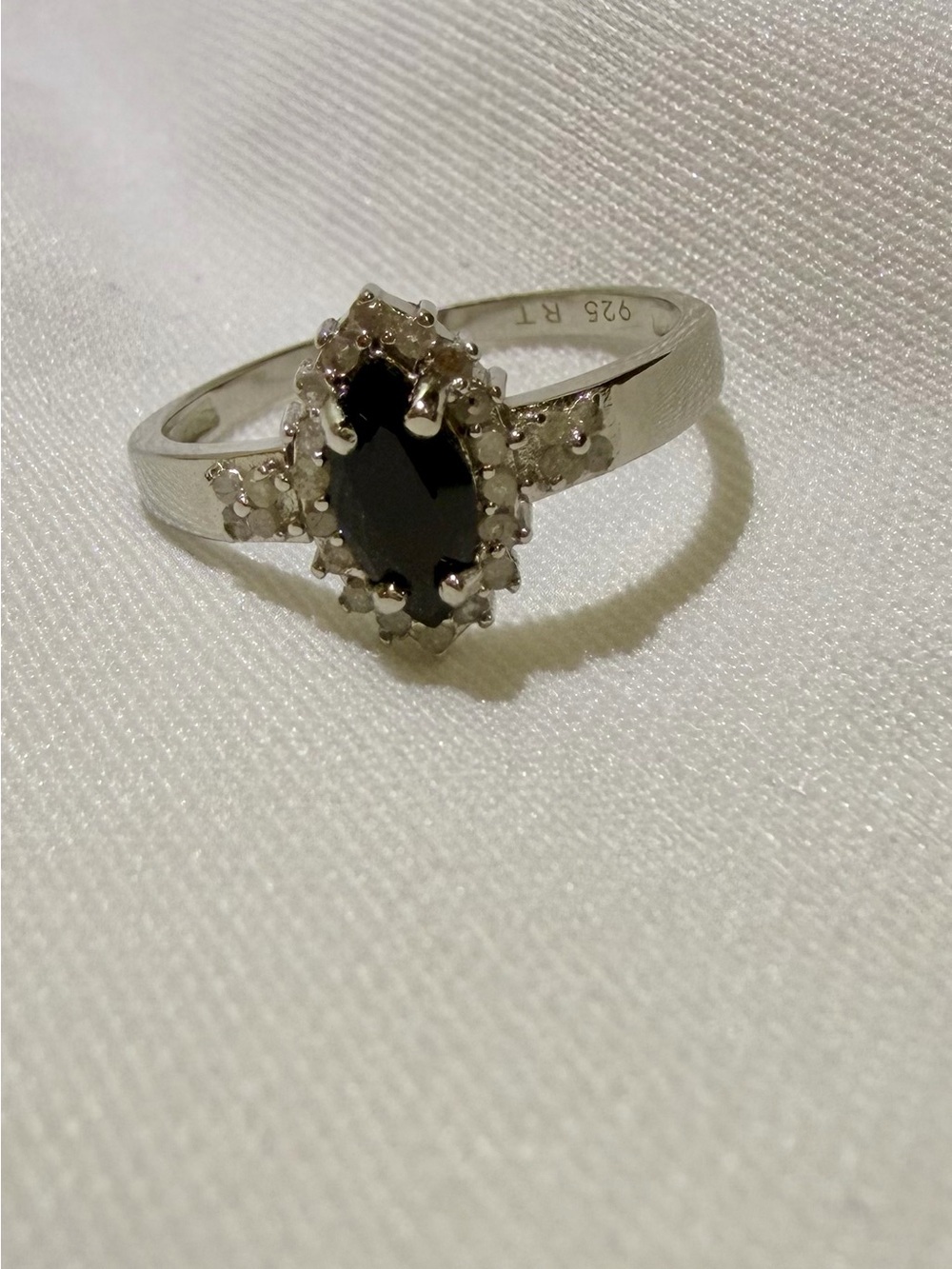 14K White Gold plated 925 Sterling Silver Blue Sapphire Ring